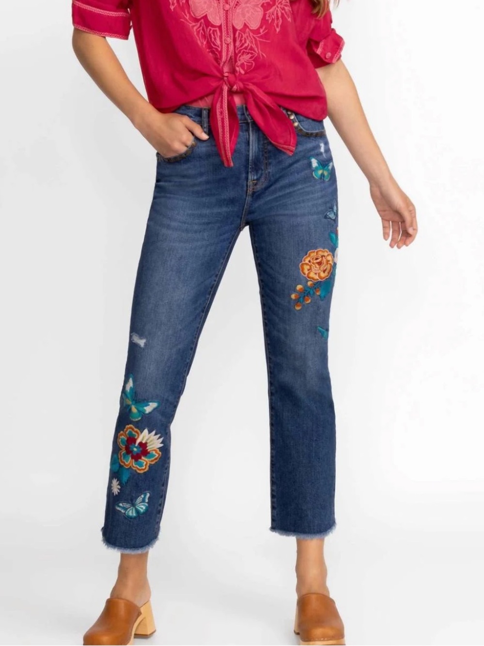Johnny Was The Cropped Baby Boot Raw Hem Jeans in Taymia Size 25